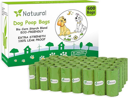 Dog Poop Bags Rolls-600 Counts, 40Rolls, Biodegradable Poop Bags Made of Cornstarch, 100% Leak Proof and Easy to Open (Green)