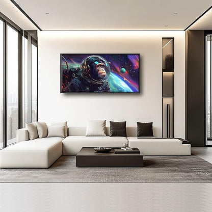 Framed Large Monkey Astronaut Wall Art, Oversized Chimpanzee Spacemen Wall Decor for Living Room, Outer Space Canvas Painting Pictures Modern Artwork for Living Room Bedroom Office 60"x30"