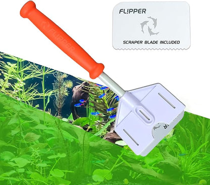 FL!PPER Flipper Platinum Aquarium Algae Scraper | Glass & Acrylic Tank Cleaner with Serrated Blade for Efficient Aquarium Maintenance (10” Rigid Shaft)