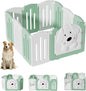 Foldable Dog Play Pen Indoors, Non-Slip Sturdy Puppy Playpen with Door, 25.5" H 10-Panel Adjustable Shape Dog Fence Pen for Small/Medium Dogs, Thickened, Easy to Store, White+Green