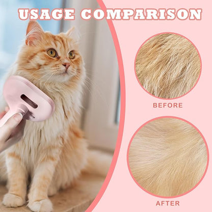 3-in-1 Steam Brush for Cats & Dogs – Hair Removal Comb with One-Click Release & Water Spray – Grooming Brush for Shedding, Long/Short Hair