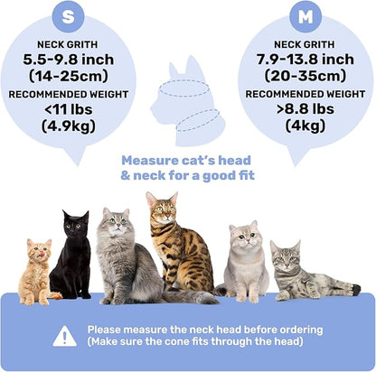 Adjustable Cat Recovery Cone Collar, Lightweight Soft Cat E-Collar Alternative After Spay, Waterproof Comfy Collars to Stop Licking Wound After Surgery, Protective Cone for Kittens/Puppies