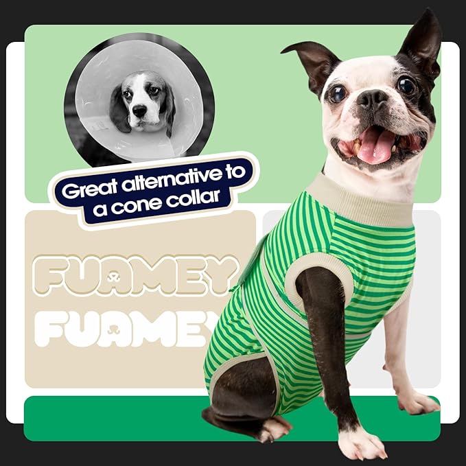FUAMEY Dog Recovery Suit Male,Dogs Surgery Neuter Suits Puppy Spay Shirts for Female Protect Dog's Skin Anti Licking Abdominal Wounds Doggie Onesie Pet Bodysuit Alternative to Cone Green Stripes L
