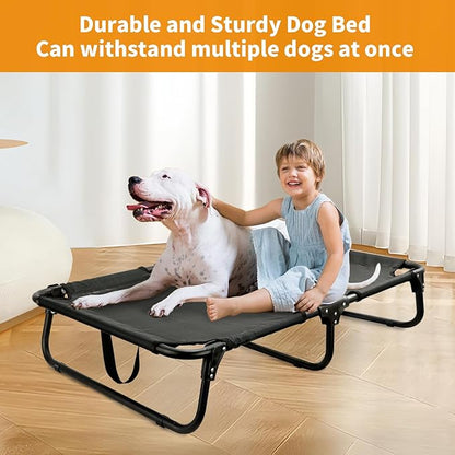 Elevated Dog Bed, Foldable Raised Dogs Bed Outdoor Dog Cots Beds for Large Dogs Cooling Outside Camping Chew-Proof No Assembly Need, Black