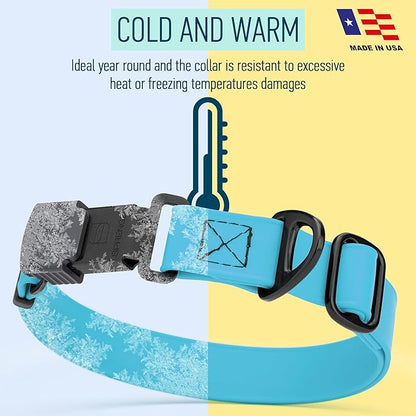 Dogline Biothane Waterproof Dog Collar with Herm Sprenger Stainless Steel Quick Release Buckle – Heavy Duty Tactical Durable Collar for Dogs – Comfortable and Safe Pet Collar, W 3/4" L 12-19" Sky Blue