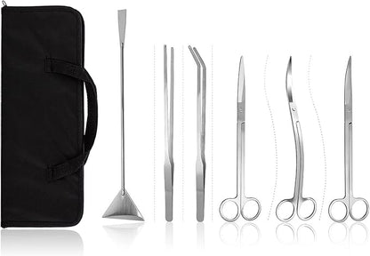 Aquascaping Tools 7 in 1 Kit Aquarium Plant Scissors Tools Set Curved & Waved Scissor Tweezers Spatula Stainless Steel Anti Rust Tools for Fish Tank Cleaning Plant Trimming