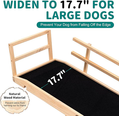 Dog Ramp for Bed, Adjustable Pet Ramps for Dog to Get on Bed, Non-Slip Rubber Surface - Folding Wooden Dog Ramp for Small/Large/Old Dogs, Adjustable up to 27.5 inch High Beds, Safety Railings