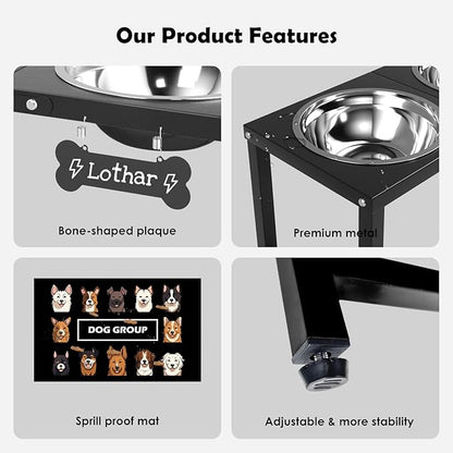 Elevated Dog Bowls,16inch Tall Pet Bowl Holder, Raised Bowl Stand with 2 Stainless Steel Bowls (68oz) and Spill-Proof Mat, Dog Feeder for Large Extra Large Breeds