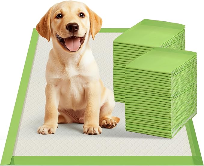 Gardner Pet Dog Pee Pads Rugular 22"x22", Thicker ECO Green Small Disposable Puppy Training Pads Super Absorbent Full Edge-Wrapping Pad for Dogs, Puppies, Doggies, Cats-(40 Count)