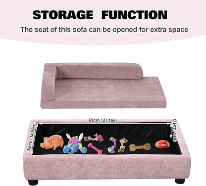 AFBKSS&BB Pet Sofa with Hidden Storage for Puppy and Cat,Linen Fabric Dog Sofa,Cat Couch with Wooden Frame (Pink)