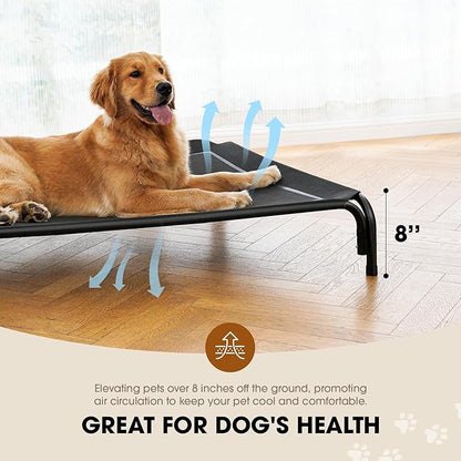 Elevated Dog Bed, Raised Outdoor Dog Bed for Extra Large Sized Dog, Portable Cooling Pet Cot with Breathable & Washable Mesh, Indoor & Outdoor Pet Hammock with Skid-Resistant Feet.