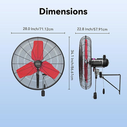 24 Inch 9500 CFM Waterproof Wall Fan Pro Series - Outdoor High Velocity Wall Mount Fan with Enclosed Motor for Residential, Warehouse, Patio, Shop, Garage, Barn UL Safety Listed