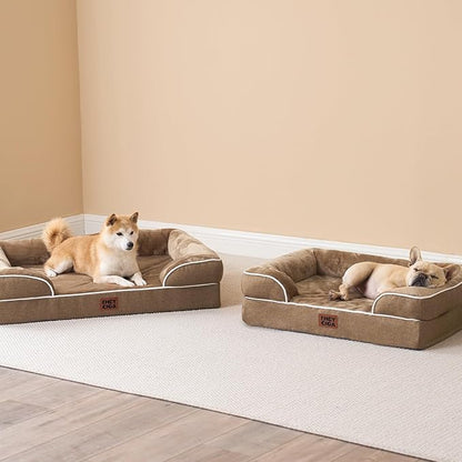 EHEYCIGA Orthopedic Dog Beds for Extra Large Dogs, Waterproof Memory Foam XXL Dog Bed with Sides, Non-Slip Bottom and Egg-Crate Foam Big Pet Couch Bed with Washable Removable Cover, Camel