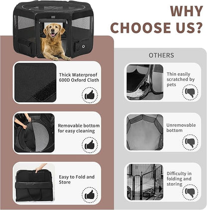 DONORO Dog Playpen Portable Pet Play Pens for Small Dog/Cat/Rabbit/Chicks, Cat Playpen Indoor/Outdoor with Carring Case, Removable Zipper Top and Bottom (Black, Medium (36"x36"x20"), 8)