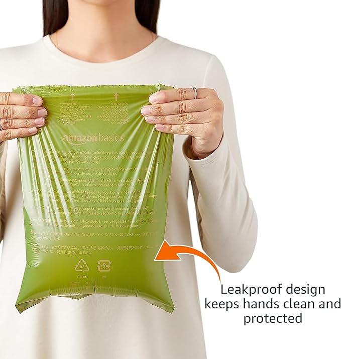 Amazon Basics Dog Poop Bags with Dispenser, 540 Count, Enhanced for Guaranteed Leakproof, Unscented, Includes Leash Clip