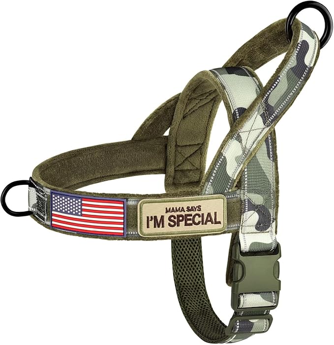 Forestpaw No Pull Dog Harness - Soft Flannel Padded Tactical Dog Vest Harness with Quick Release Buckle, Adjustable Reflective Pet Harness for Large Dogs Walking Training,Green Camouflage L