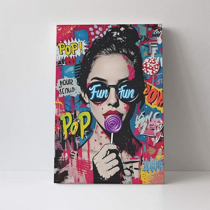 Fashion Women Wall Art Glam Modern Artwork for Girls Banksy Street Graffiti Pop Art Canvas Pictures Painting Print Framed Decorations Gifts for Bedroom Living Room Office 16"x24"