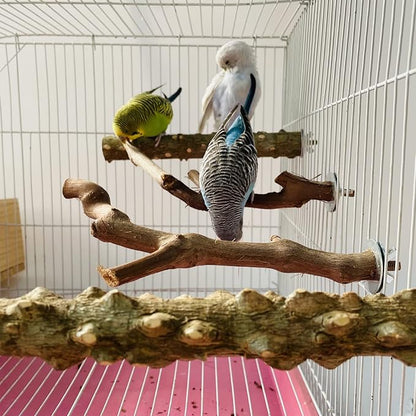 Allazone 5 PCS Natural Wooden Parrot Stand Bird Perch Stand Grape Stick Hanging Multi Branch Perch for Parrots, Bird Cage Accessories