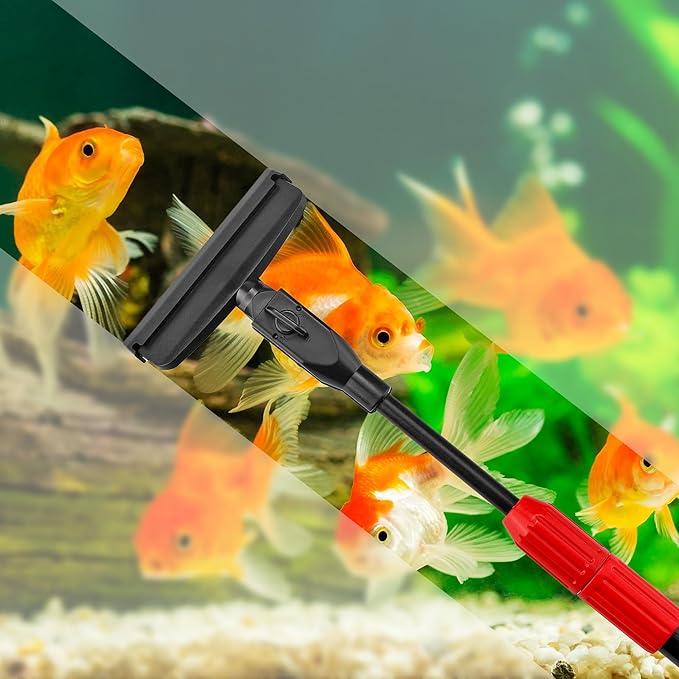 6 in 1 Aquarium Cleaning Tool Kit Fish Tank Algae Scraper, Sponge Pad, Fish Net, Gravel Rake and Cleaning Brush with Telescopic Long Handle