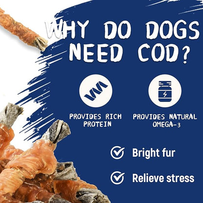 Dog Treat Chicken Wrapped Cod Skins, Fish Chews Rolls for Medium Dogs, Healthy, Rawhide-Free, 12.5 oz