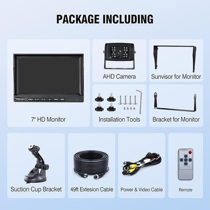 7-inch AHD1080P Wired RV Backup Camera System, IP69k Waterproof IR Night Vision Reversing Camera, Vibration-Proof 20G for Trailer/Tractors/Truck/Excavator/Caravan/Skid Steer/Heavy Equipment