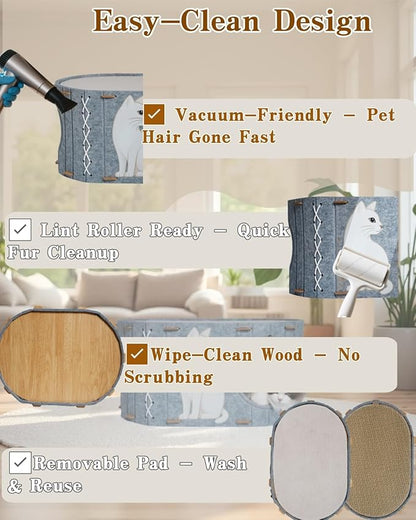 2-in-1 Large Cat House for Indoor Cats, Felt Cat Cave with Cushion, Dual Entrances & Sisal Ball Toy, Enclosed Bed for Large Cats or Multi-Cat Use, Supports 88 lbs