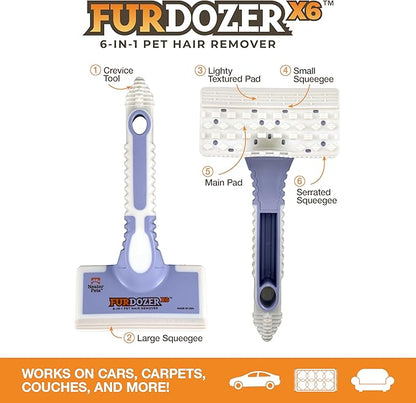 FurDozer X6 & X3 Bundle - Pet Hair Removal Tool & Car Detailing Dog Hair Remover for Carpet, Car, Couch, Bedding, & Furniture - Reusable Pet Fur Remover & Carpet Scraper for Animal Fur & Lint, Purple