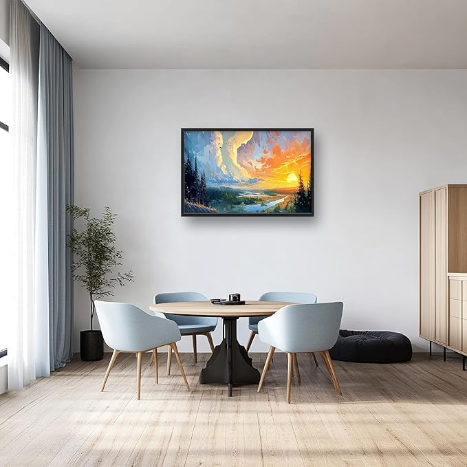 Framed Large Sunrise Wall Art for Living Room, Oversized Sunrise Wall Decor Forest Lake Landscape Canvas Print Natural Picture Home Decoration for Bedroom Living Room Office 36"x24"