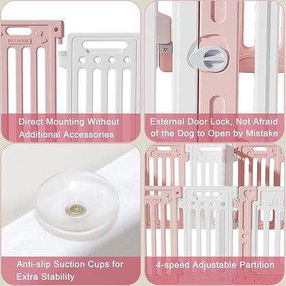 2 Room Dog Playpen with Door,DIY Shape Combination Puppy Pen,16-Panel+2 Link Piece+Large Door+Small Door,25.5" H Dog Fence,Non-Slip&Secure Pet Gate,Easy to Assemble,Pink + White