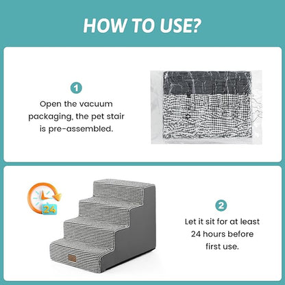 Dog Stairs for Small Dogs, 4 Tier Wider Pet Stairs for Couch and Beds, 17.7" H Non-Slip Dog Steps for Old Cats, Puppy, Small Medium Dogs, 17.7x23.6x17.7 inch, White Black