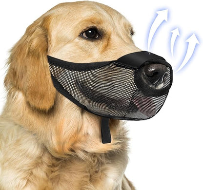 Dog Muzzle, Soft Air Mesh Muzzle for Small Medium Large Dogs Anti Biting Barking Chewing Scavenging, Breathable Adjustable Loop Pets Muzzle with Front Opening Design Allows Panting Drinking (Black,L)