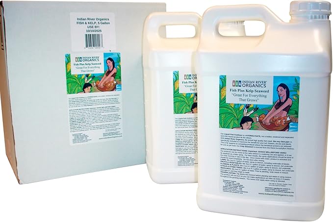 Fish & Kelp Blend Fertilizer - Omri Fertilizer for Plants (5 Gallons) - Liquid Organic Fish and Kelp for Turf, Flowers, Shrubs, Plants, Fruits & Vegetables