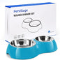 Elevated Dog Bowls Set - Non-Slip Raised Pet Feeder with Medium (2 Cups) & Large (4 Cups) Stainless Steel Bowls - Includes Durable Resin Stand for Puppies, Adult Dogs & Cats - Blue