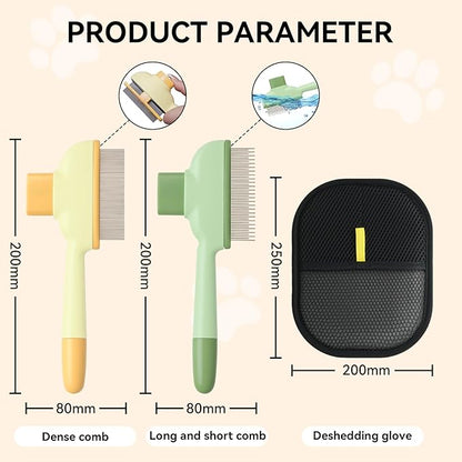 Electrostatic Pet Hair Removal Glove and Cat Dog Flea Comb, Portable Pet Massage and Cleaning Set for Deshedding, Cat Dog Hair Removal on Clothes, Furniture, Car Seats, and Carpets (4PCS)