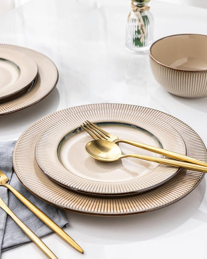 GBHOME Ceramic Dinnerware Sets, 18 Piece Embossed Elegant Stoneware Plates and Bowls Sets, Housewarming Wedding Gift | Dishwasher & Microwave Safe | Dishes Set Service for 8