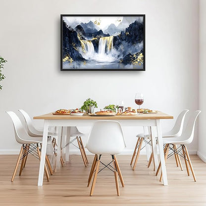 Extra Large Abstract Golden Waterfall Framed Wall Art for Living Room,Oversized Foggy Mountain Pictures Wall Decor,Canvas Print Painting Modern Artwork Bedroom Office Bathroom 36L" x 24W"
