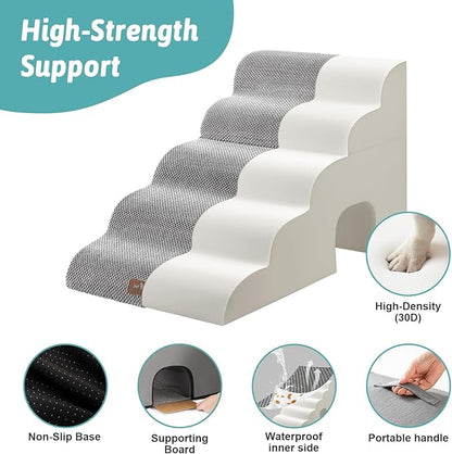 Extra Wide Dog Stairs with Tunnel, Detachable Large Pet Step for Small Medium Dog, Puppy or Cat, Ramp for High Bed, Couch, Sofa or Car, Stable, 19.7x33x22.4 inch, 5 Step, Grey