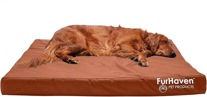 Furhaven Water-Resistant Cooling Gel Dog Bed for Large Dogs w/ Removable Washable Cover, For Dogs Up to 95 lbs - Indoor/Outdoor Logo Print Oxford Polycanvas Mattress - Chestnut, Jumbo/XL