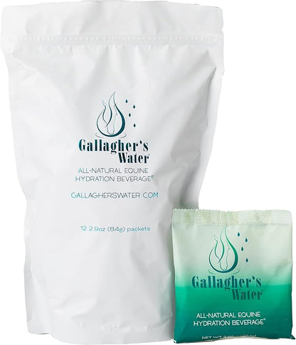 Gallagher's Water 12 Pack All-Natural Equine Hydration Treat - Enhancement Powder Mix Horse Drink Treat to Help Encourage to Drink Water - Made with All Natural Ingredients, FEI Compliant