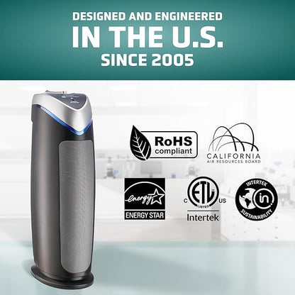 GermGuardian Air Purifier for Home with HEPA Pure Filter, for Wildfire Smoke, Pet Dander, Pollen, Odors, Large Rooms Up To 743 Sq. Ft., Removes 99.97% Pollutants, UV-C, 2-Pack, 22", AC48252PK, Gray