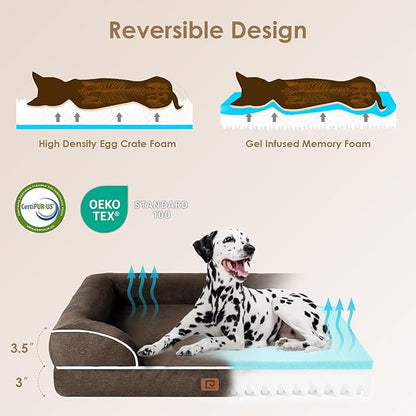 EHEYCIGA Orthopedic Dog Beds for Extra Large Dogs, Waterproof Memory Foam XL Dog Bed with Sides, Non-Slip Bottom and Egg-Crate Foam Big Pet Couch Bed with Washable Removable Cover, Brown