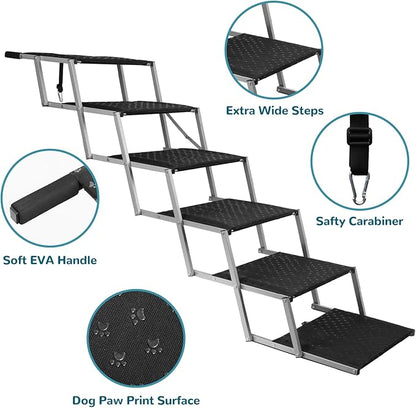 Extra Wide Dog Stairs for Large Dogs,Dog Ramps for Cars,Portable Folding Doggy Stairs for Cars,SUV,Trucks,Pet Ramp with Non-Slip Surface,Pet Steps Supports Up to 250 lb,6 Steps