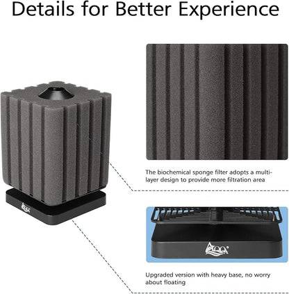 AQQA Sponge Filter for Aquarium Upgraded Whisper Betta Fish Filter Submersible Fish Tank Filter Corner Sponge Foam Filter for Breeding Fry Betta Shrimp Fish Tank (Medium for 30-120 Gallon)