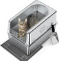 Enclosed Stainless Steel Cat Litter Box with Lid, Metal Litter Box for Big Cats, Extra Large Cat Toilet with High Side, Non-Stick, Anti-Leakage, Odorless, with Cats Litter Mat & Litter Scoop