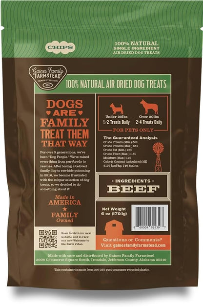 Gaines Family Farmstead Beef Chips for Dogs – 6 oz, Natural Single-Ingredient Dog Treats, High-Protein Rawhide-Free Chews, Healthy Grain-Free Snacks, Made in USA