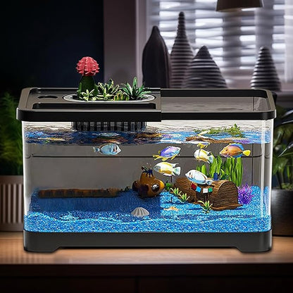 Fish Tank Starter Kit - Small Aquarium | Fish Tank Starter Kit With Filter And Light | Gallon Small Aquarium | Underwater Landscape Decoration, Compact Glass Aquariums Set For Den Living Room Dorm Kid
