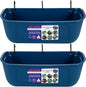 Goovilla Large Feed Trough, Hanging or Screw-in Fence Feeder with Clips, 2 Pack 9 Quart Goat Feeder Supplies, Dog Horse Hog Pig Livestock Poultry Plastic Feeder Trough Bucket for Large Animal, Blue