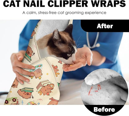 27.6"Cat Grooming Wrap, Self Adhesive Cat Wrap for Cutting Nails, Anti-Escape Calming Cat Swaddle Wrap for Medicine Ear Cleaning, Anti-Scratch Cats Burrito Restraint Blanket, Multifunctional Pet Tool