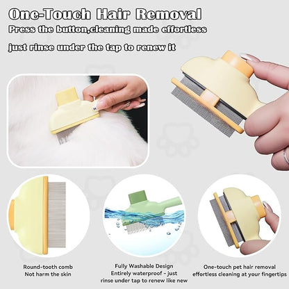 2 Pet Hair Removal Gloves, 2 Flea Combs for Cats and Dog，Reusable Electrostatic Gloves and Long & Short Flea Combs, 4 PCS pet hair removal tools