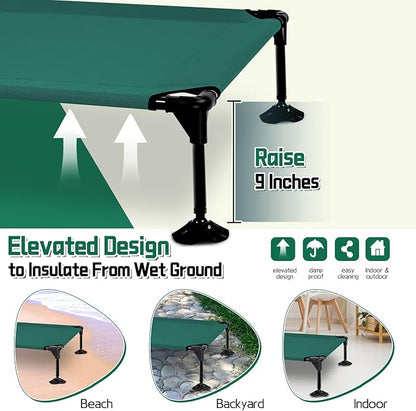 Elevated Outdoor Dog Bed with Canopy & Adjustable Feet - Larger Shade for Camping, Backyard & Patio